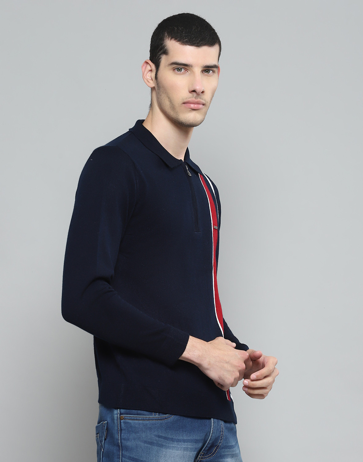Image of Cloak & Decker Striped Men Zip Neck Multicolor T-Shirt