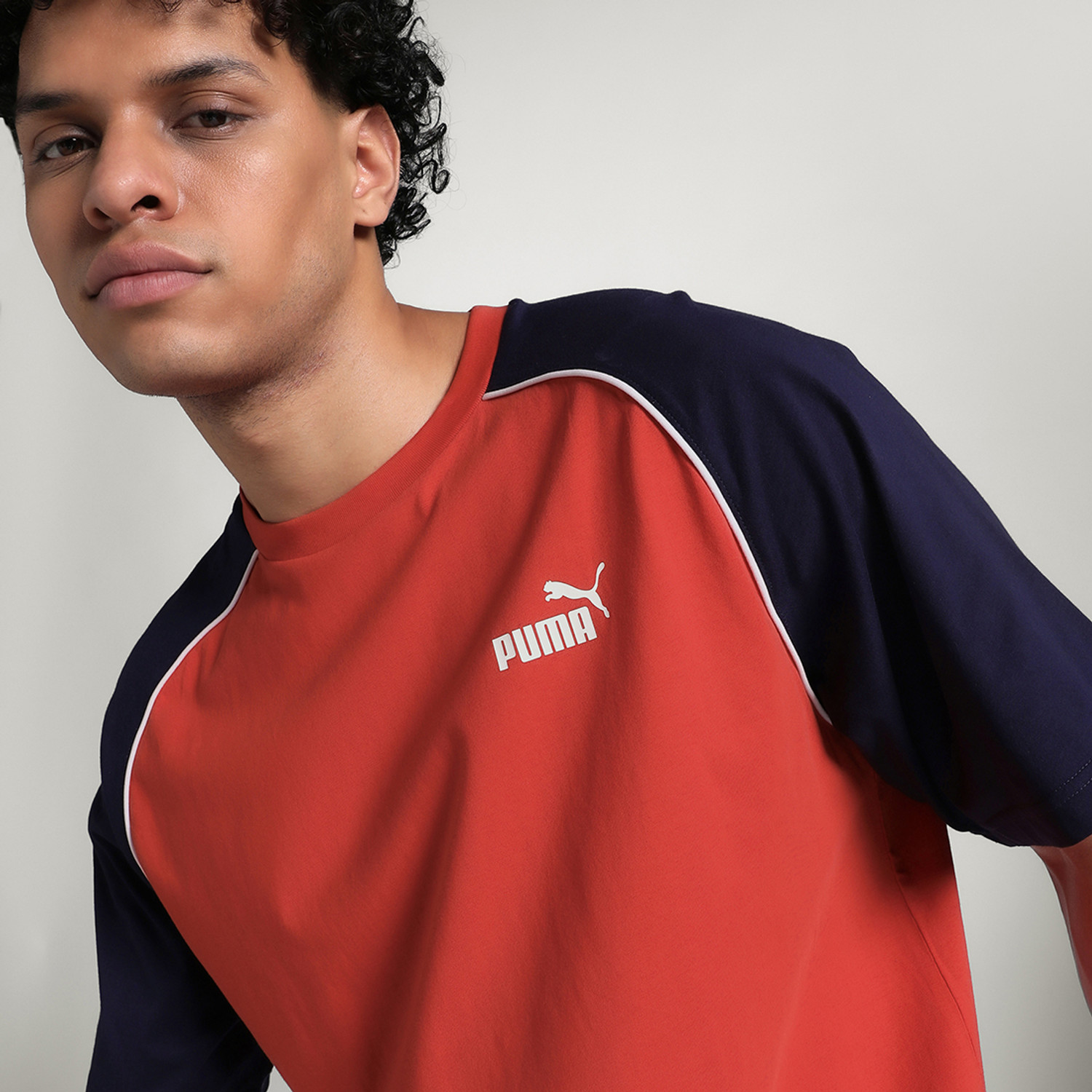 Image of PUMA Colorblock Men Crew Neck Red T-Shirt