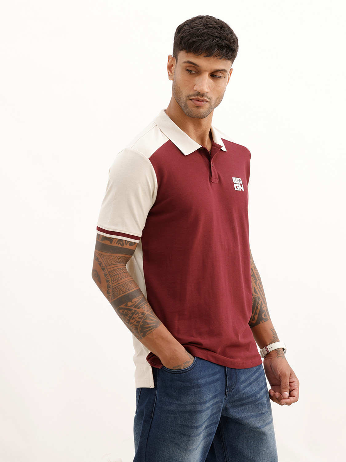 Image of WROGN Solid Men Polo Neck Red T-Shirt