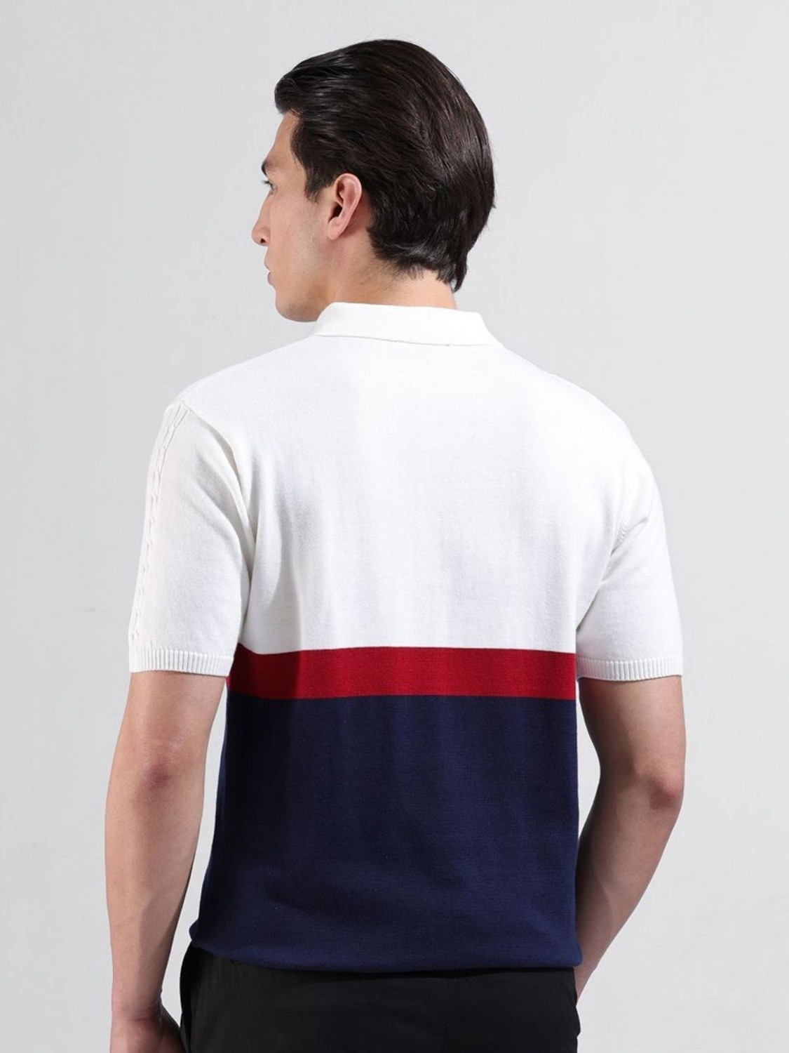 Image of The Indian Garage Co. Self Design Men Polo Neck White T-Shirt