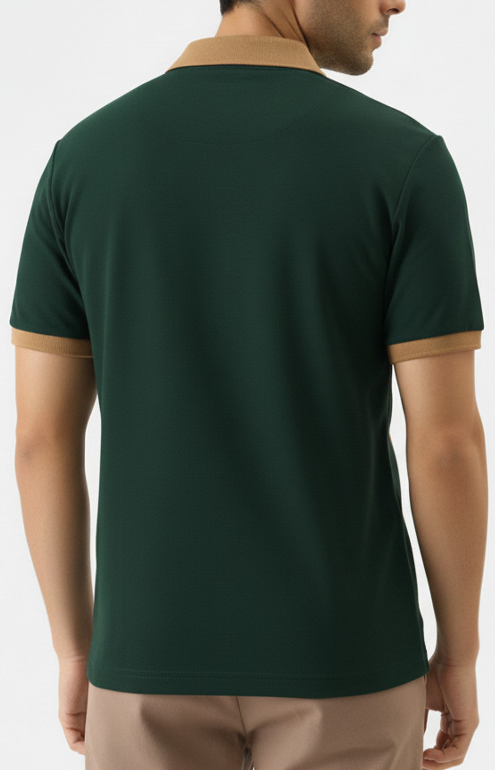 Image of Try This Colorblock Men Zip Neck Dark Green, White T-Shirt