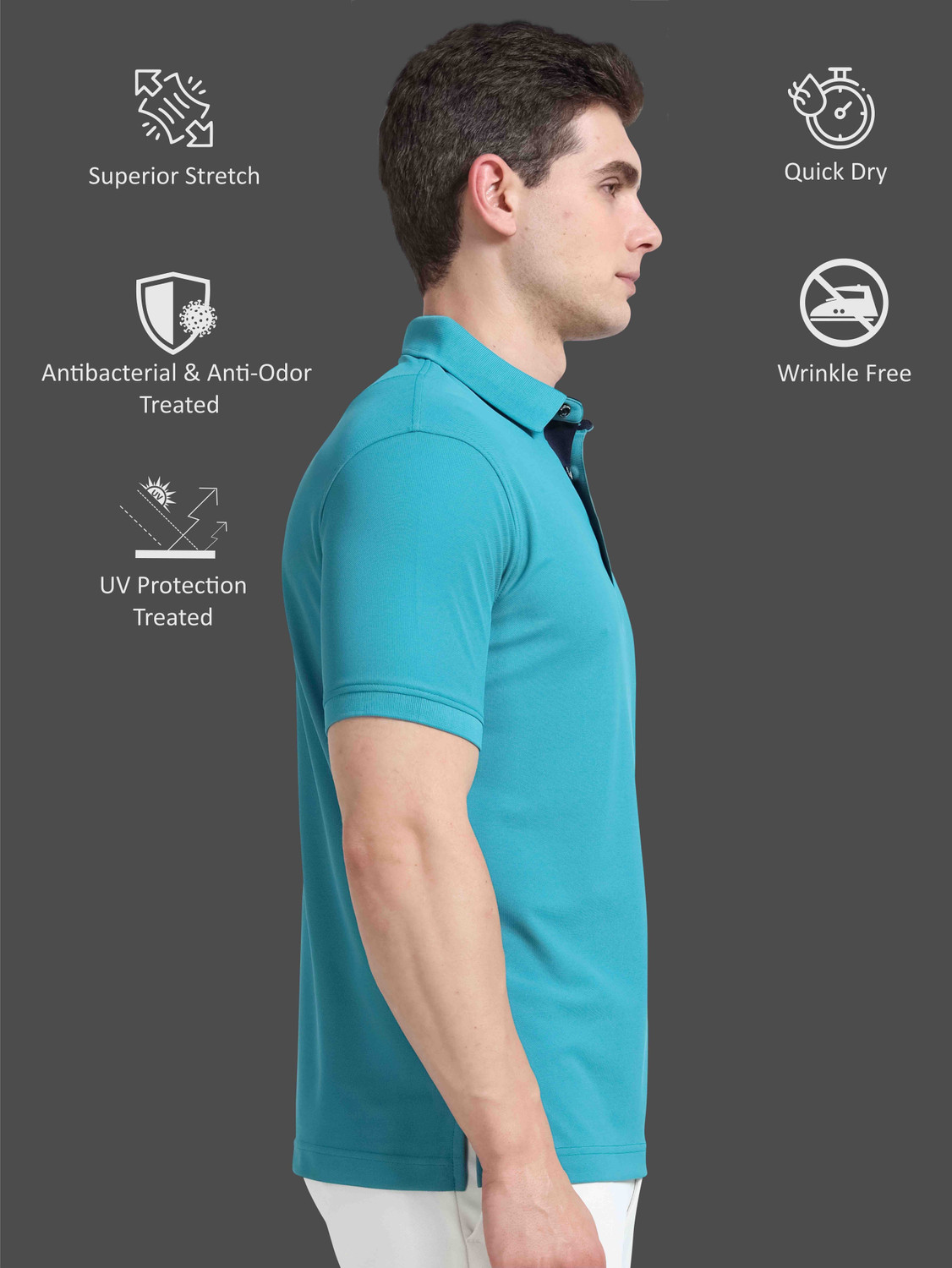 Image of Stellers Solid Men Polo Neck Blue T-Shirt