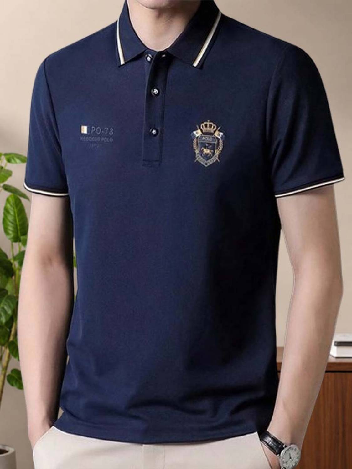 POSHAX Embroidered Men Polo Neck Blue T-Shirt - Buy POSHAX