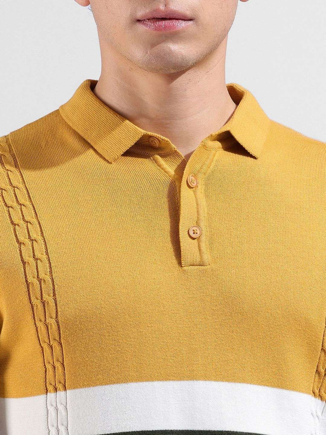 Image of The Indian Garage Co. Self Design Men Polo Neck Yellow T-Shirt