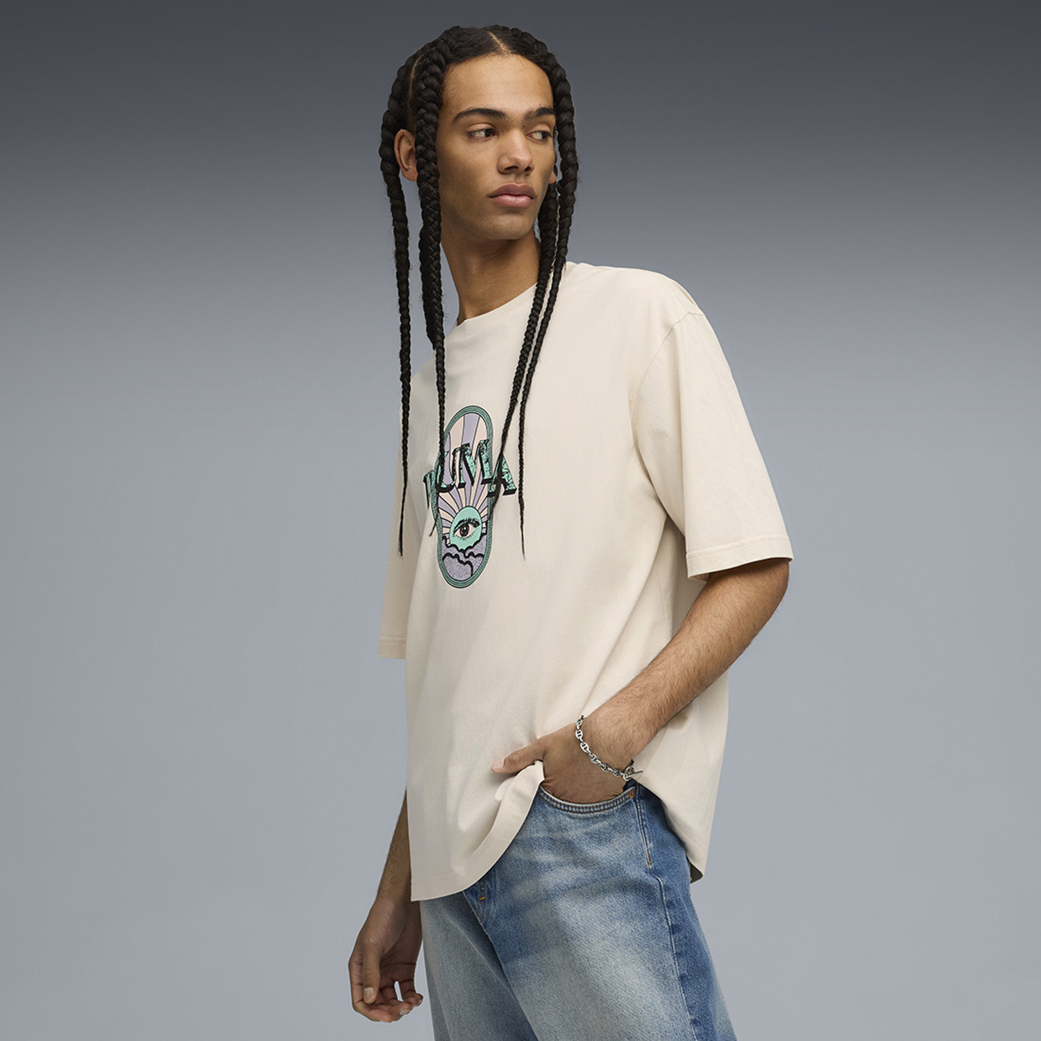 Image of PUMA Printed Men Crew Neck White T-Shirt