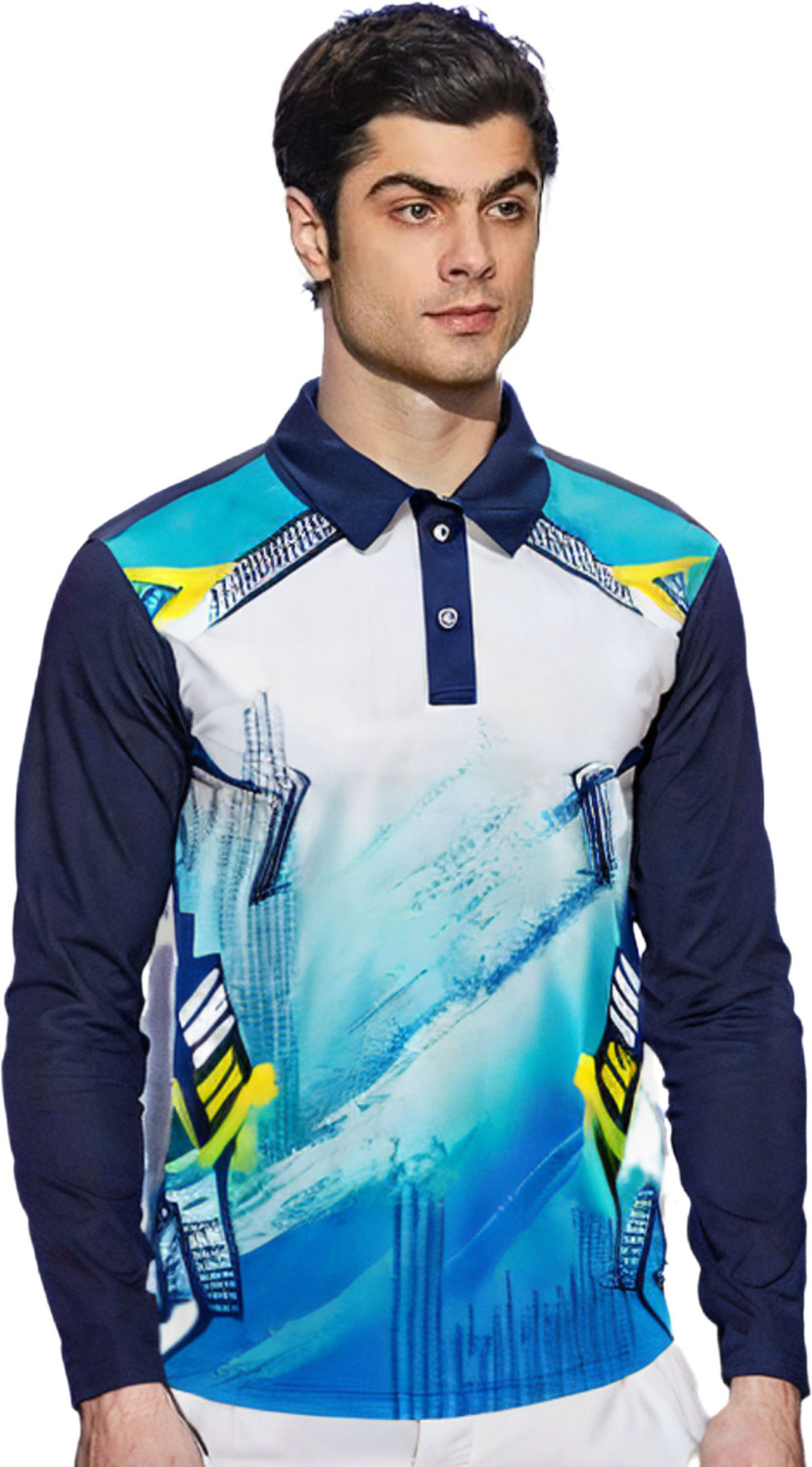 Image of dhaari by unique creation Printed Men Polo Neck Blue T-Shirt