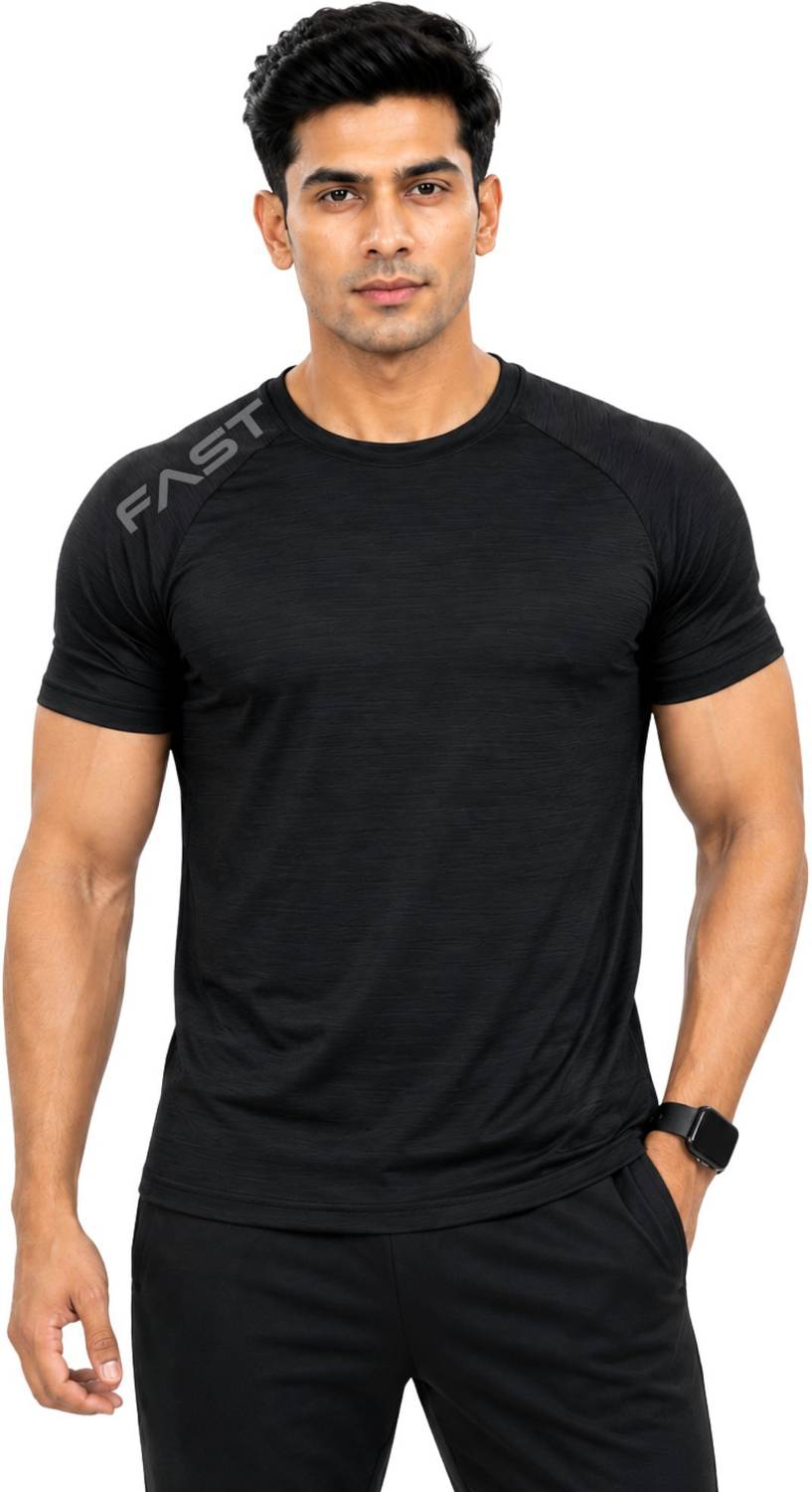 3colors Typography Men Round Neck Black T-Shirt