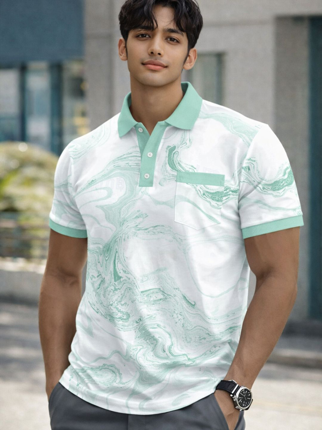 Image of FLEXOTIC Printed Men White, Light Green T-Shirt