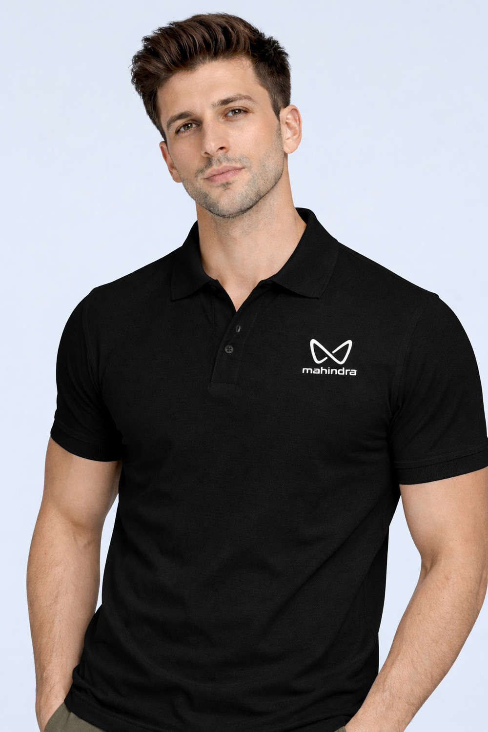Image of KRYONIX Solid, Printed Men Polo Neck Black T-Shirt