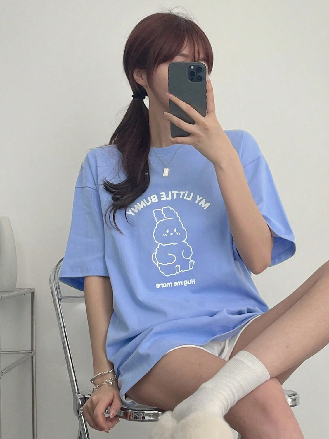 Image of Veroconic Printed Women Round Neck Light Blue T-Shirt