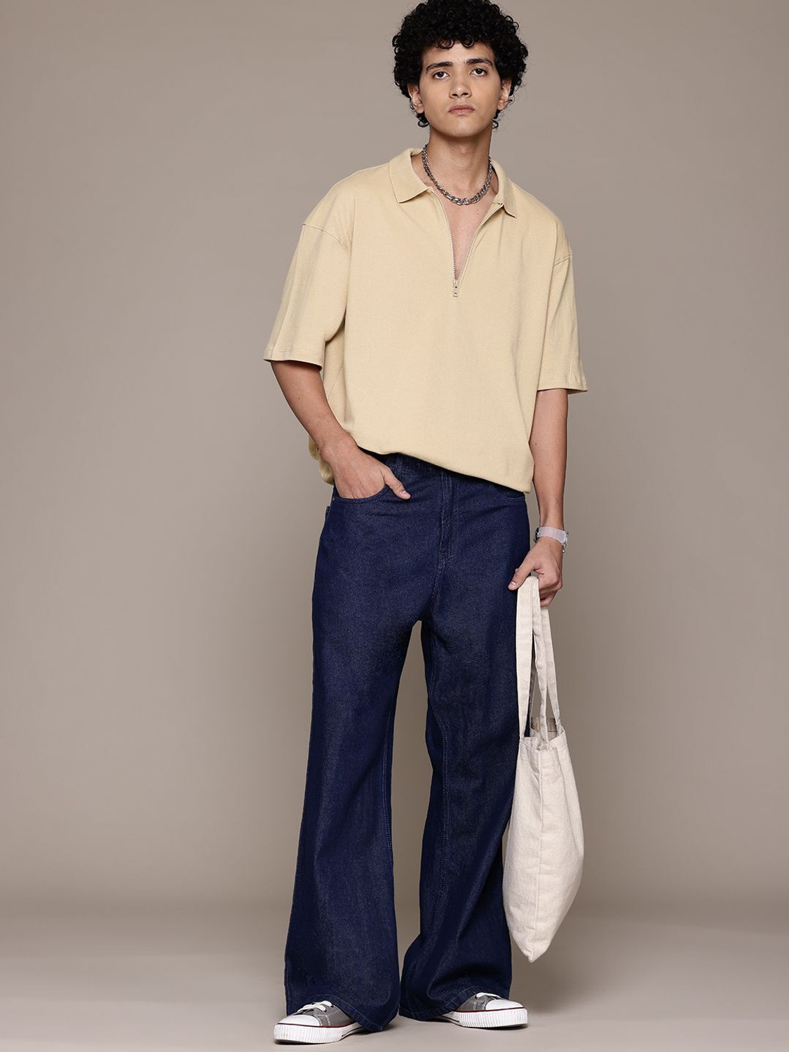 Image of Roadster Solid Men Polo Neck Beige T-Shirt