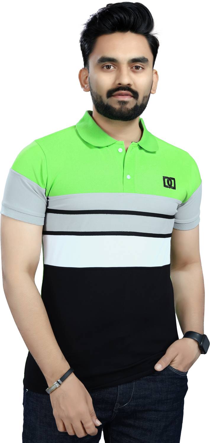 DyrectDeals Men Colorblock Polo Neck Polycotton Light Green T-Shi