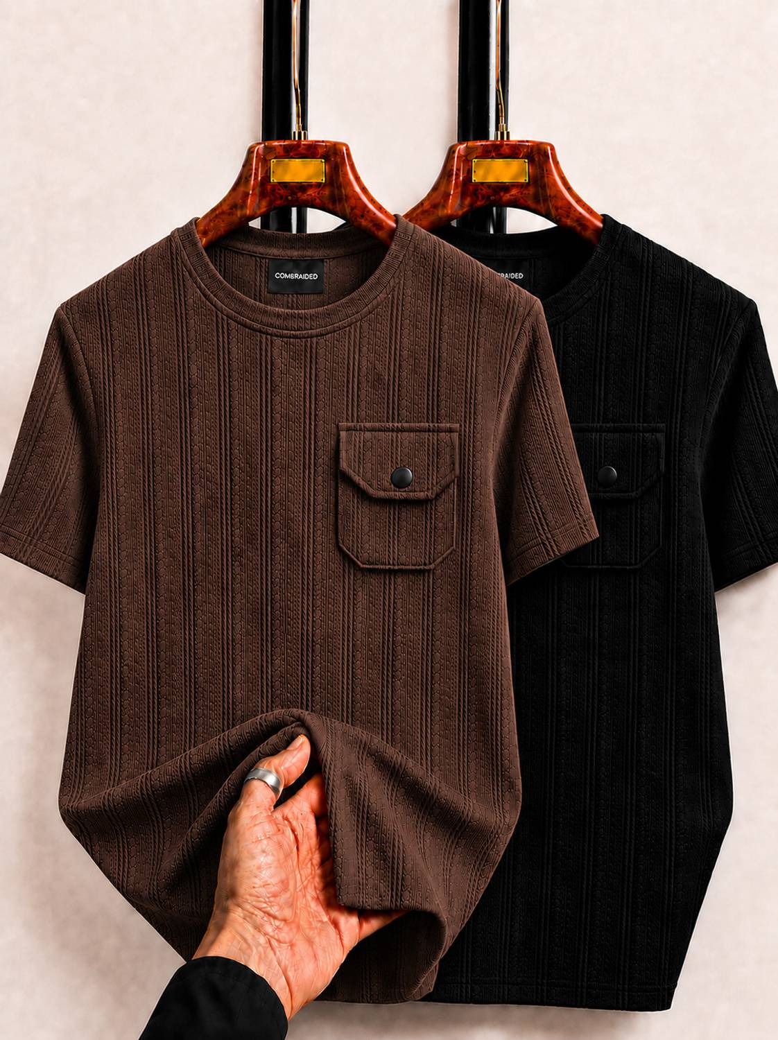COMBRAIDED Men Black, Brown Round Neck T-Shirt Pack of 2 - Image 1