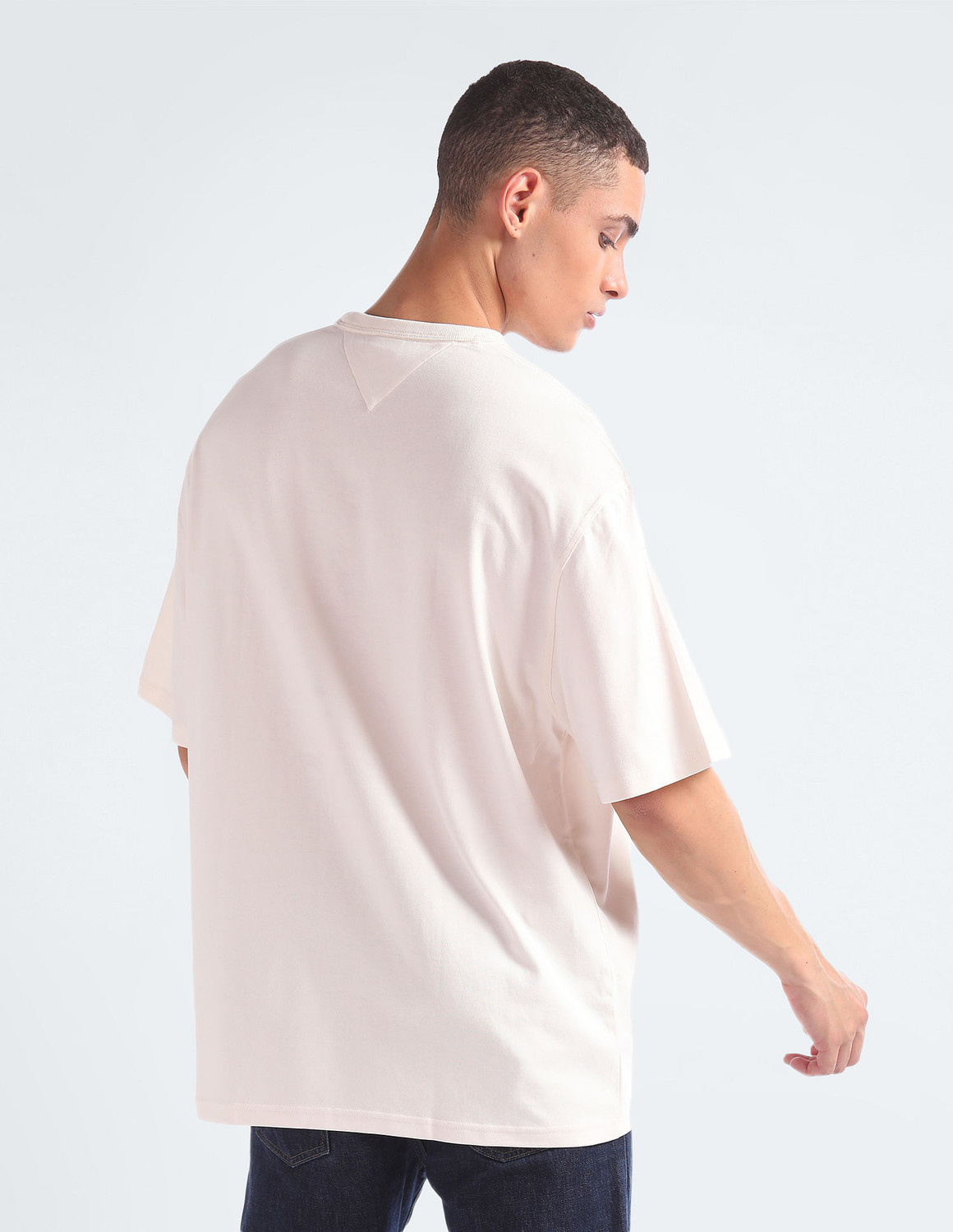 Image of TOMMY HILFIGER Embroidered Men Round Neck White T-Shirt
