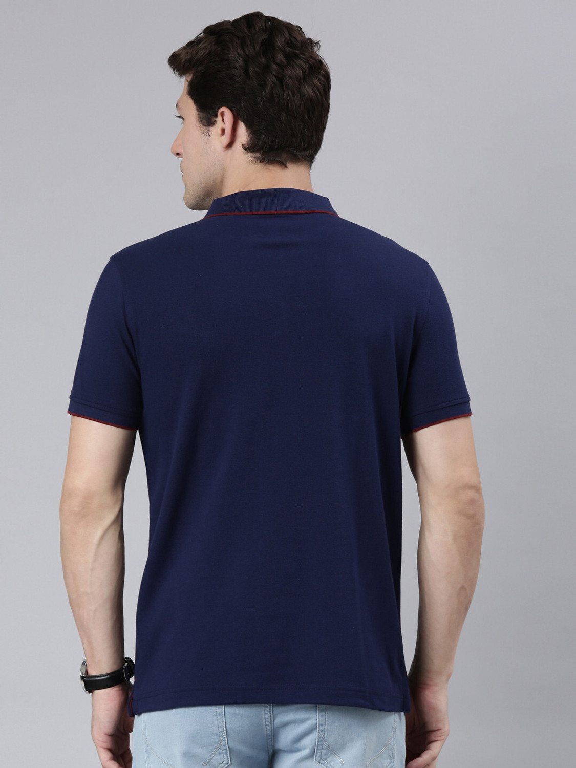 Image of Classic Polo Printed Men Polo Neck Dark Blue T-Shirt