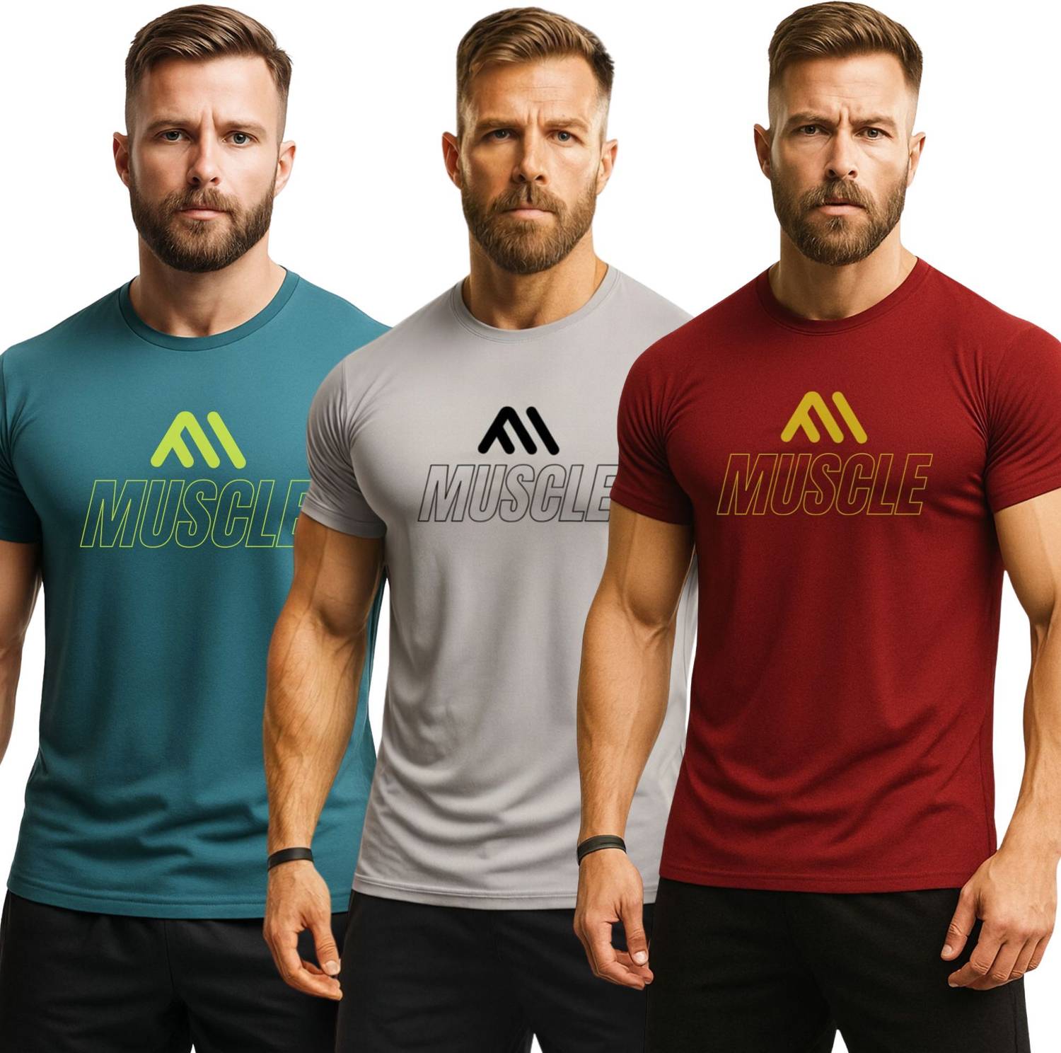 3colors Printed Men Round Neck Blue, Grey, Maroon T-Shirt