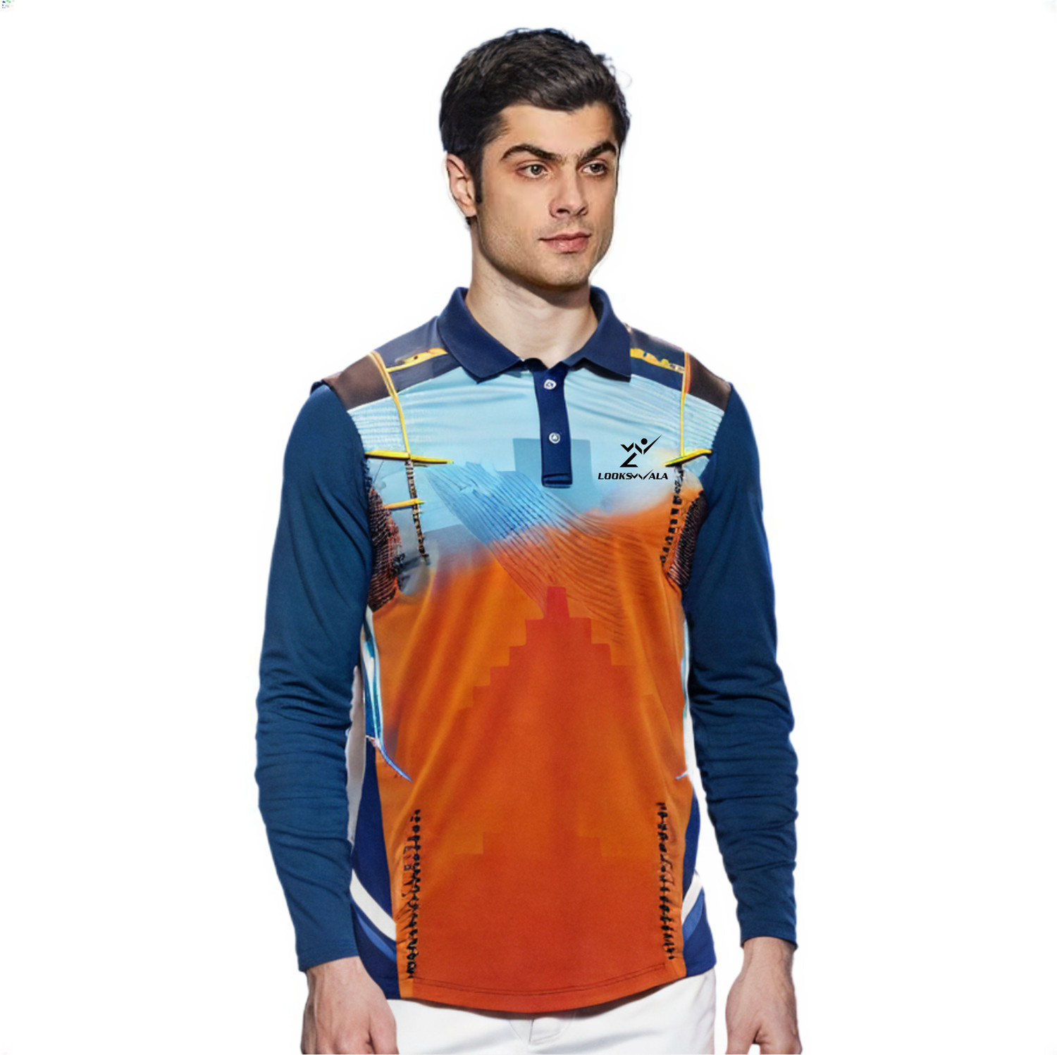 Image of lookswala Printed Men Polo Neck Multicolor T-Shirt