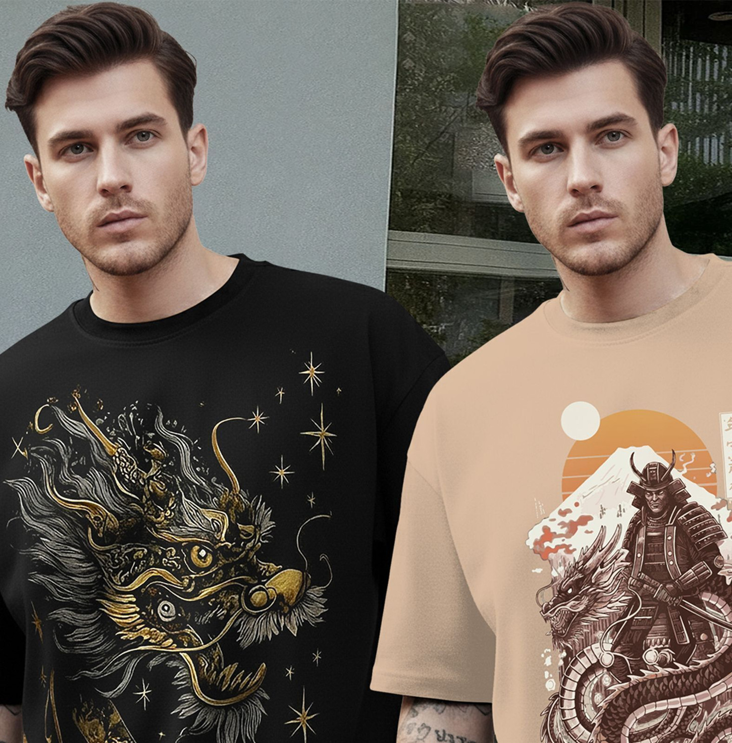 Image of TRIPR Typography Men Round Neck Black, Beige T-Shirt