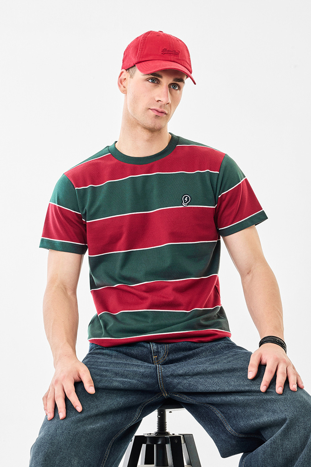 Snitch Striped Men Crew Neck Red T-Shirt