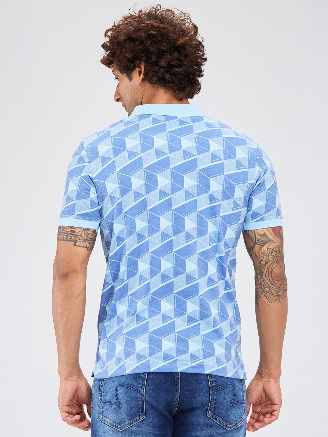 Image of PARK AVENUE Printed Men Polo Neck Blue T-Shirt