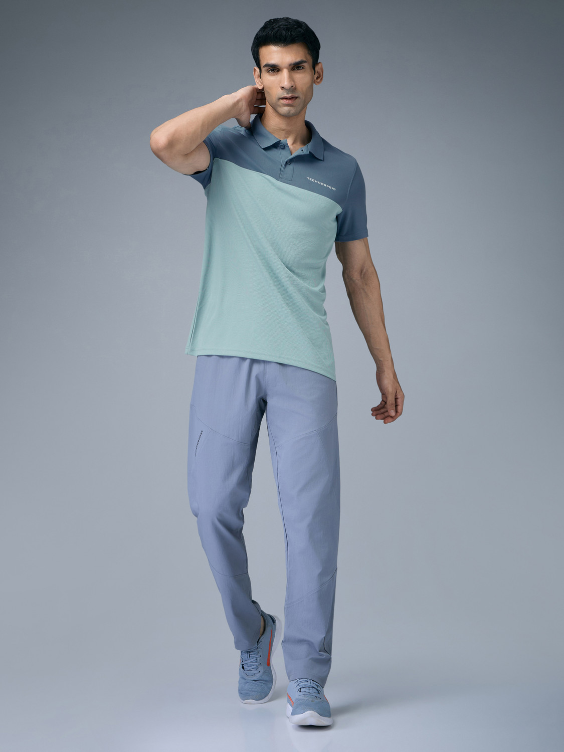 Image of TECHNOSPORT Colorblock Men Polo Neck Grey T-Shirt