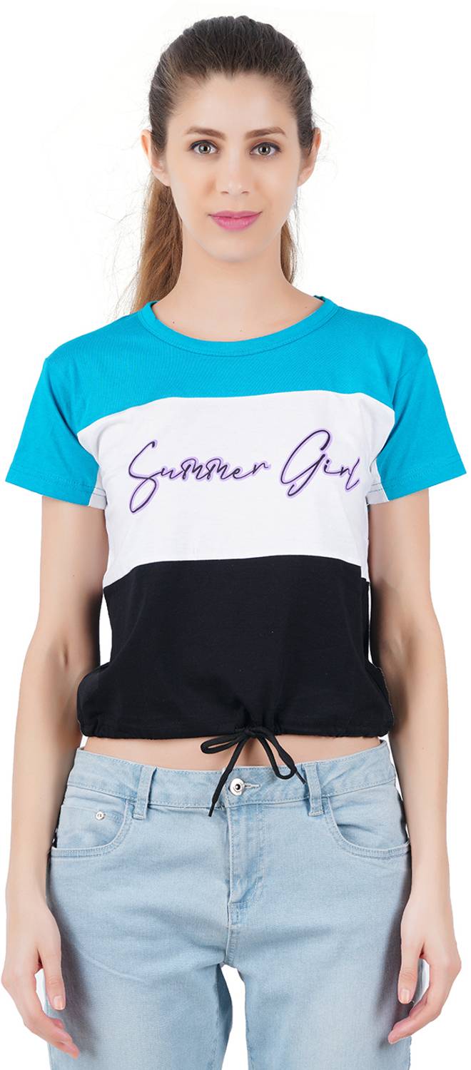 BERRY STREET Typography Women Round Neck Light Blue T-Shirt