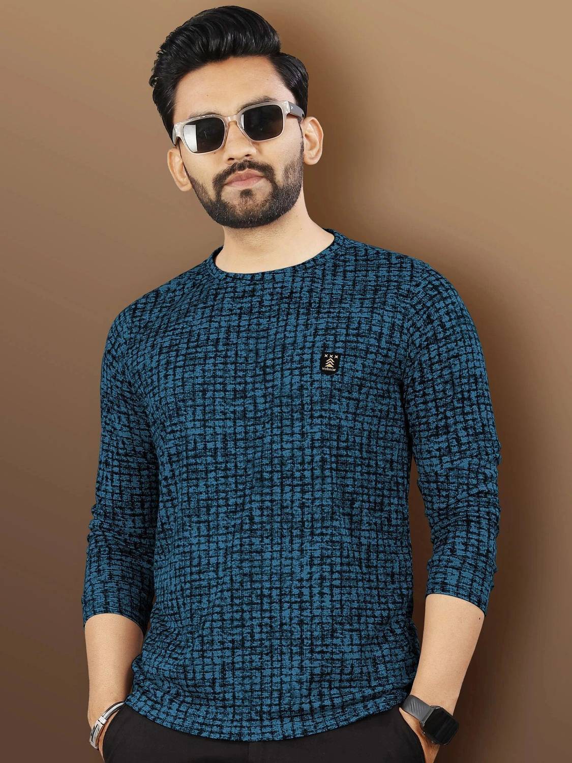 VeBNoR Men Printed Round Neck Polycotton Dark Blue T-Shirt