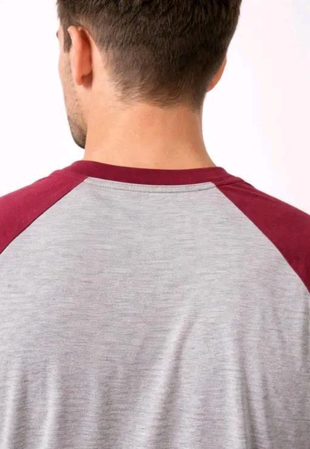 Image of essence tees Solid Men Round Neck Grey, Maroon T-Shirt