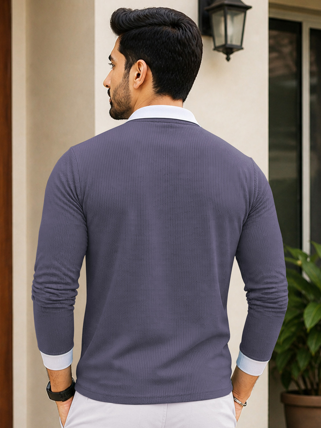 Image of VeBNoR Solid Men Polo Neck Blue T-Shirt