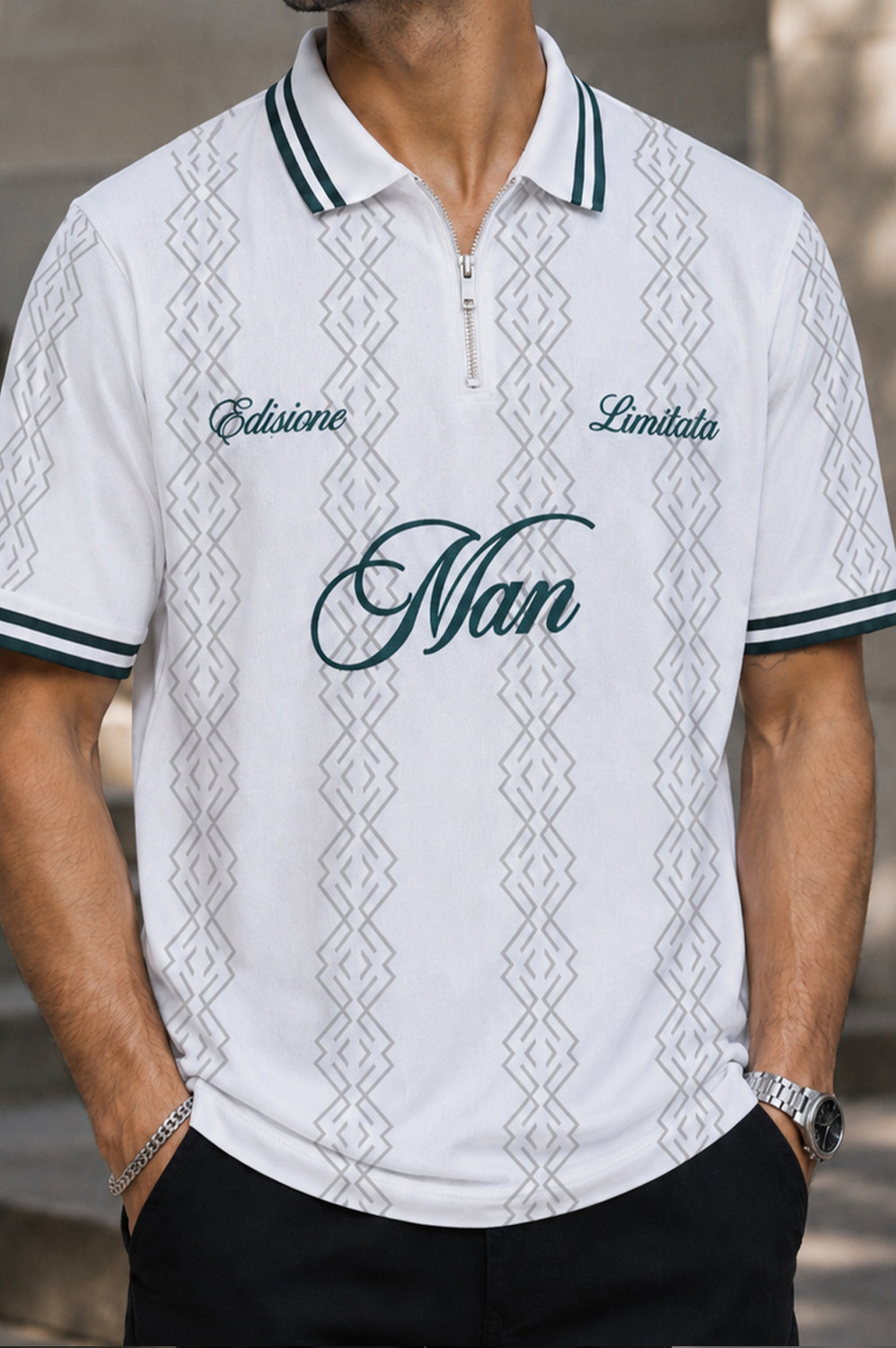 Image of Force Typography, Printed Men Polo Neck White T-Shirt