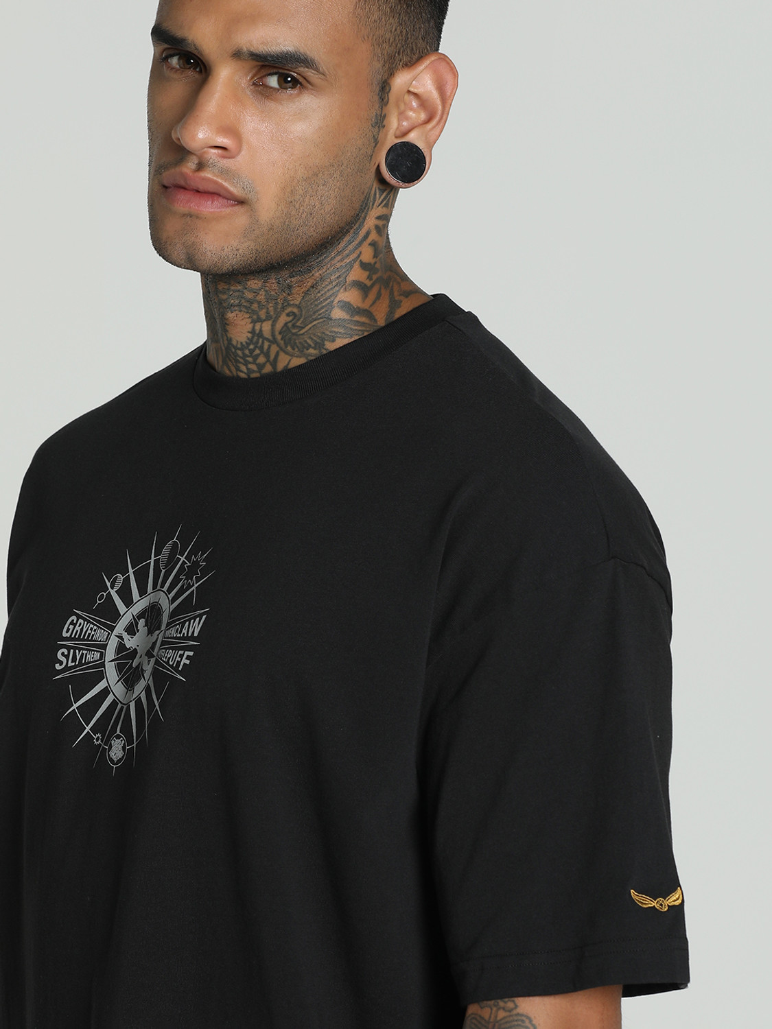 Image of PUMA Printed Men Round Neck Black T-Shirt