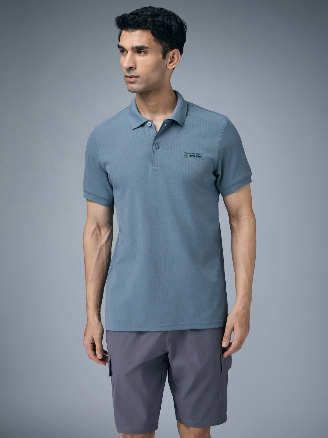 Image of TECHNOSPORT Striped Men Polo Neck Blue T-Shirt