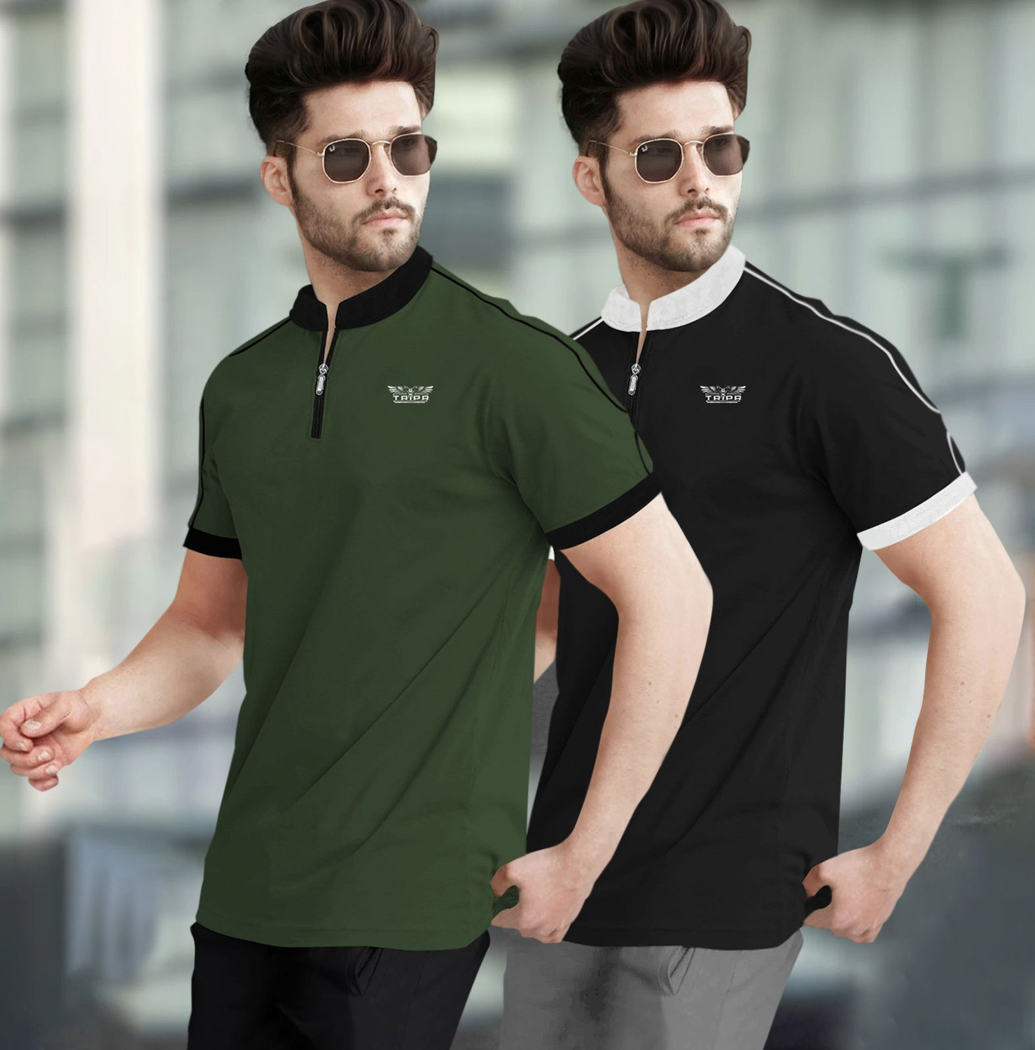 Image of TRIPR Solid Men Mandarin Collar Multicolor T-Shirt