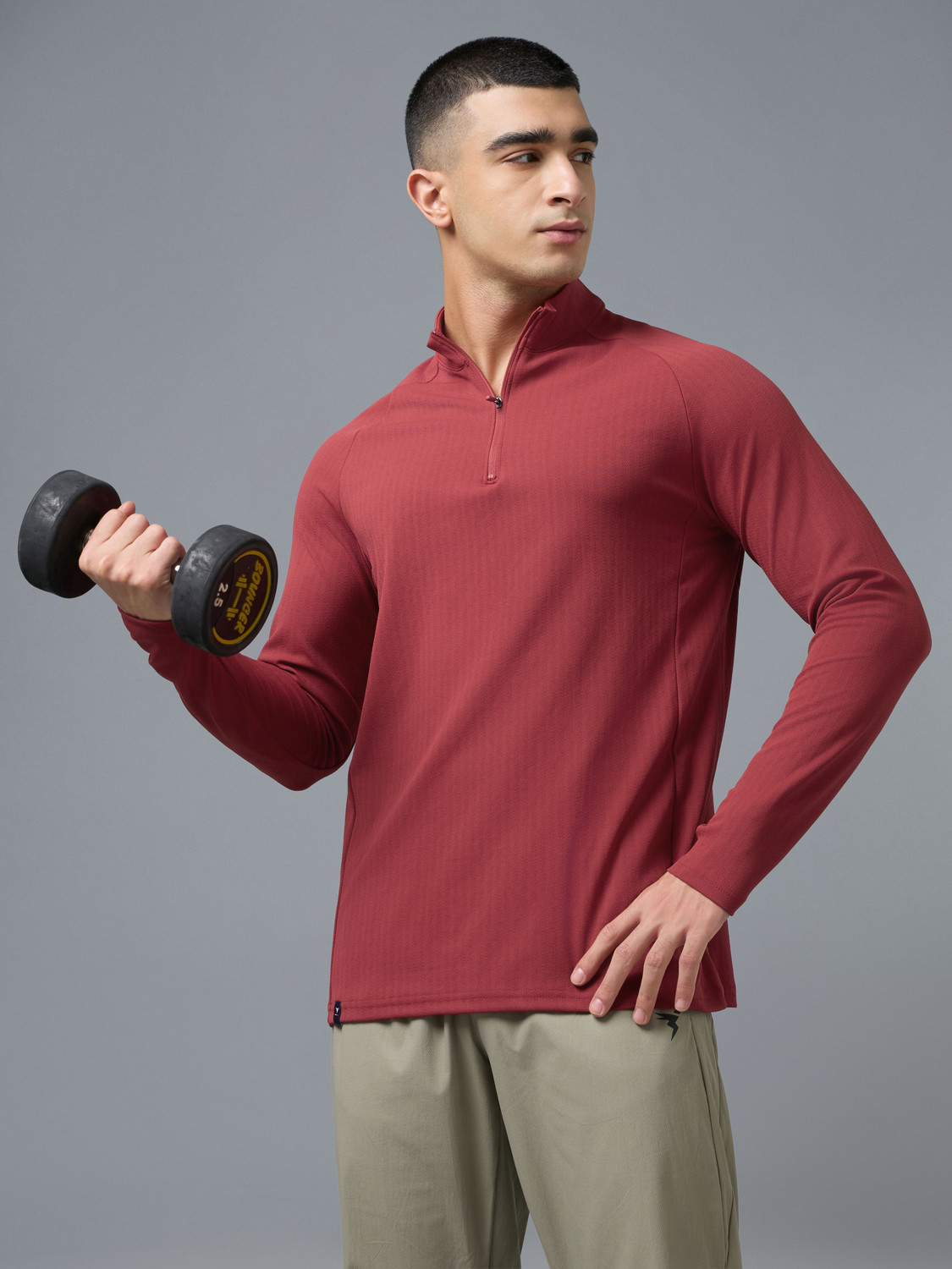 TECHNOSPORT Self Design Men High Neck Red T-Shirt