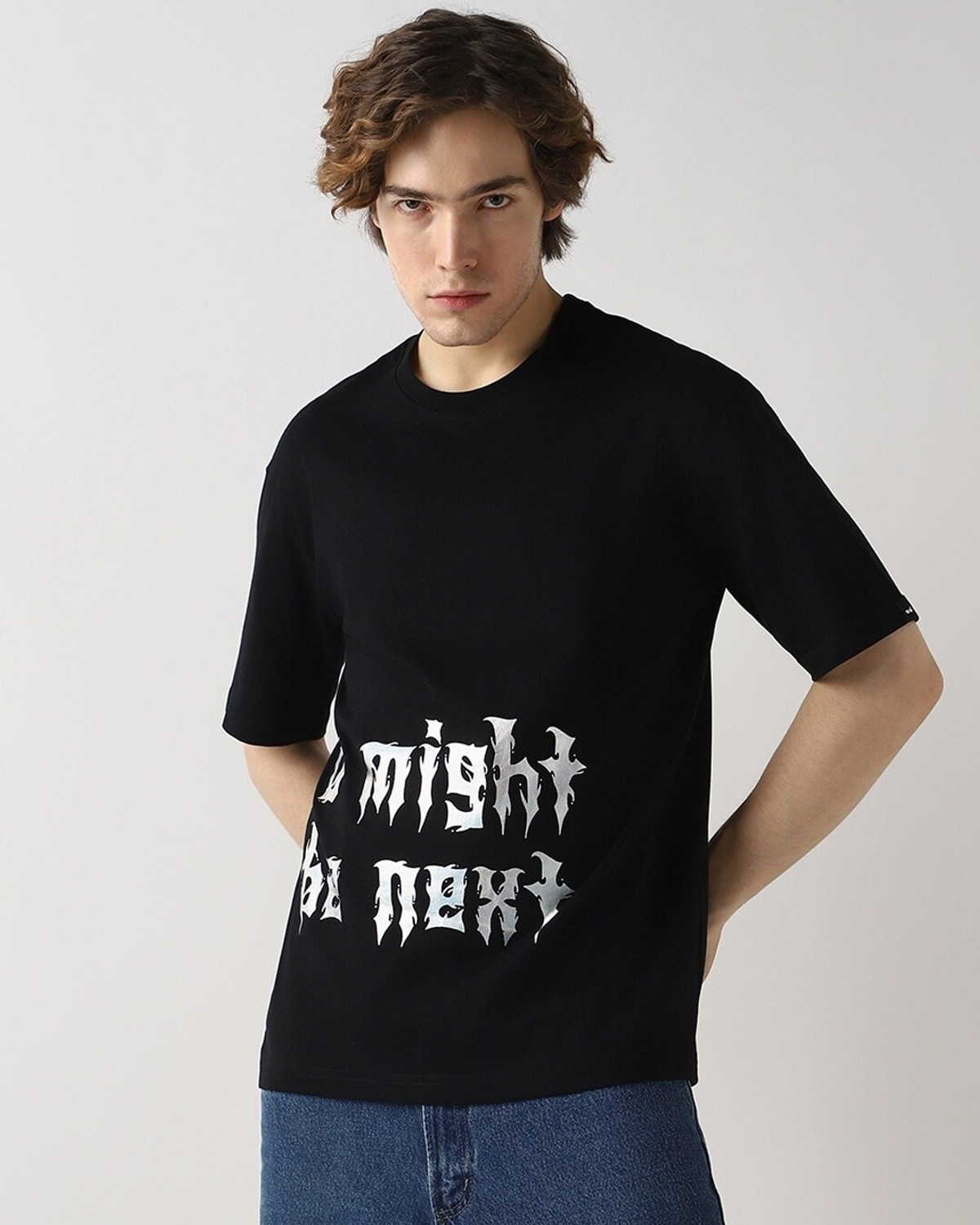 Image of BEWAKOOF Graphic Print Men Round Neck Black T-Shirt