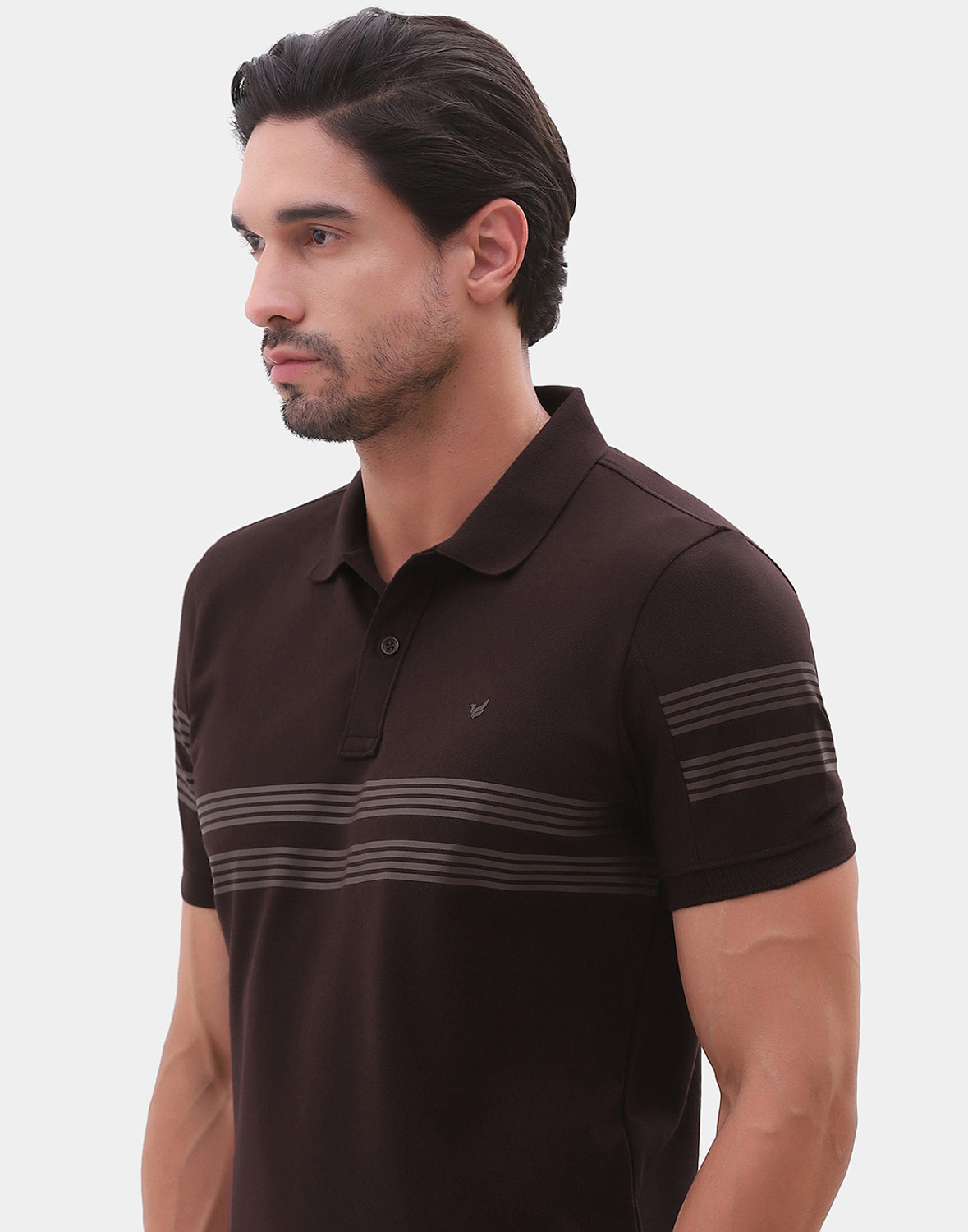 Image of Blackberrys Striped Men Polo Neck Brown T-Shirt