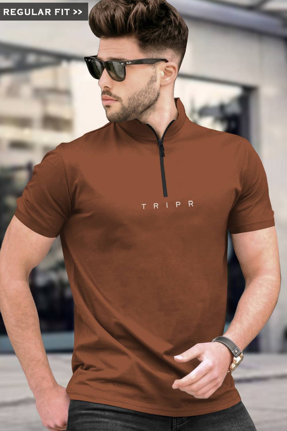 TRIPR Men Solid Henley Neck Cotton Blend Brown T-Shirt