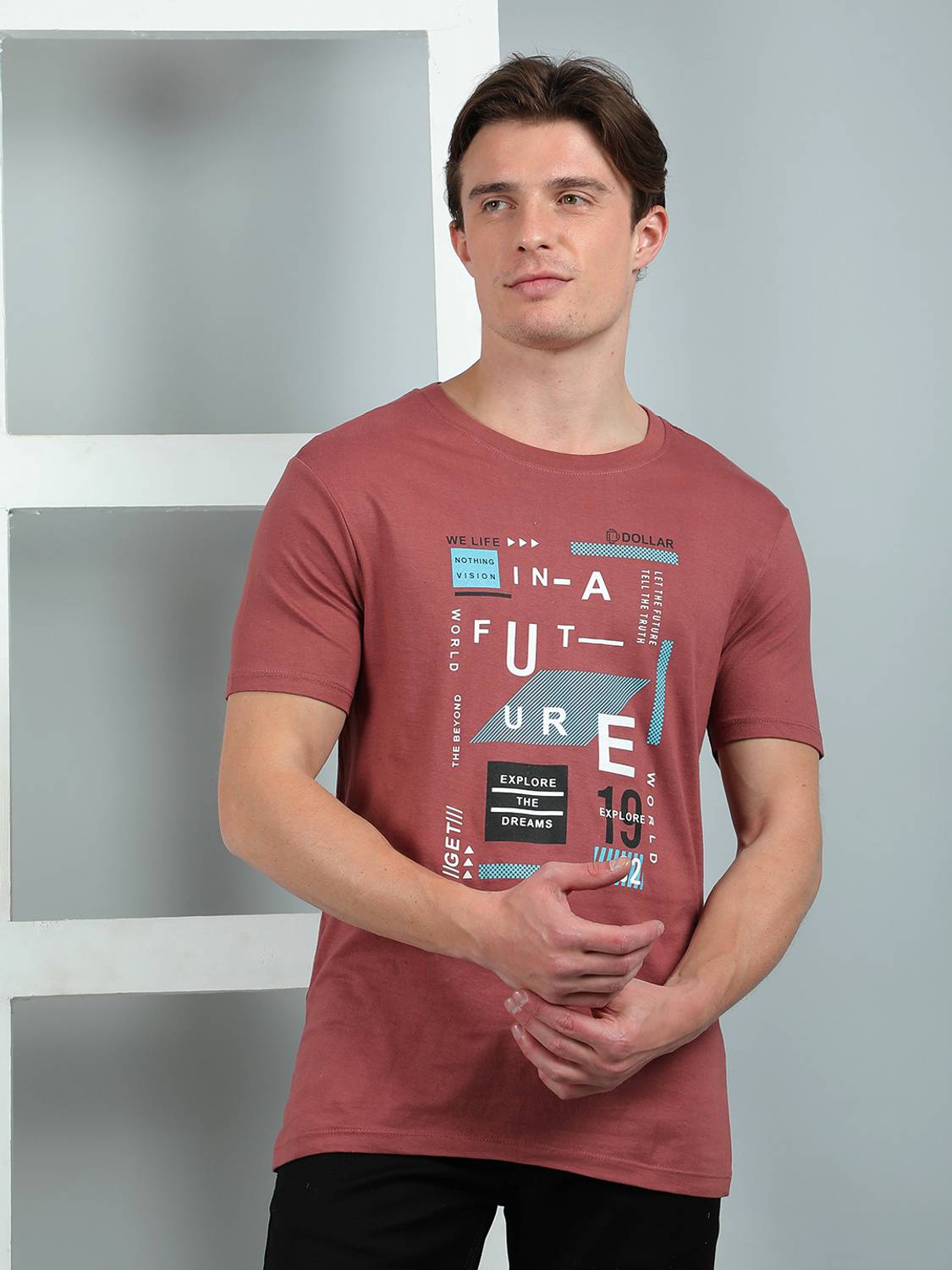 Dollar Men Printed Round Neck Cotton Blend Purple T-Shirt