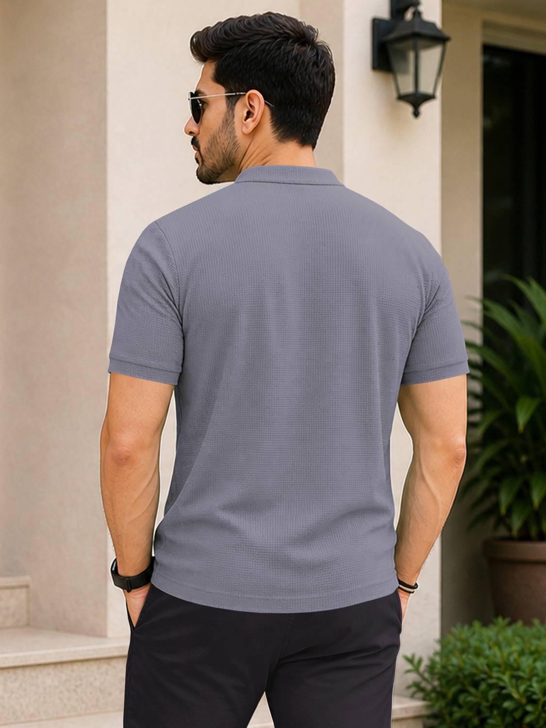 VeBNoR Men Grey Polo Neck T-Shirt - Image 2