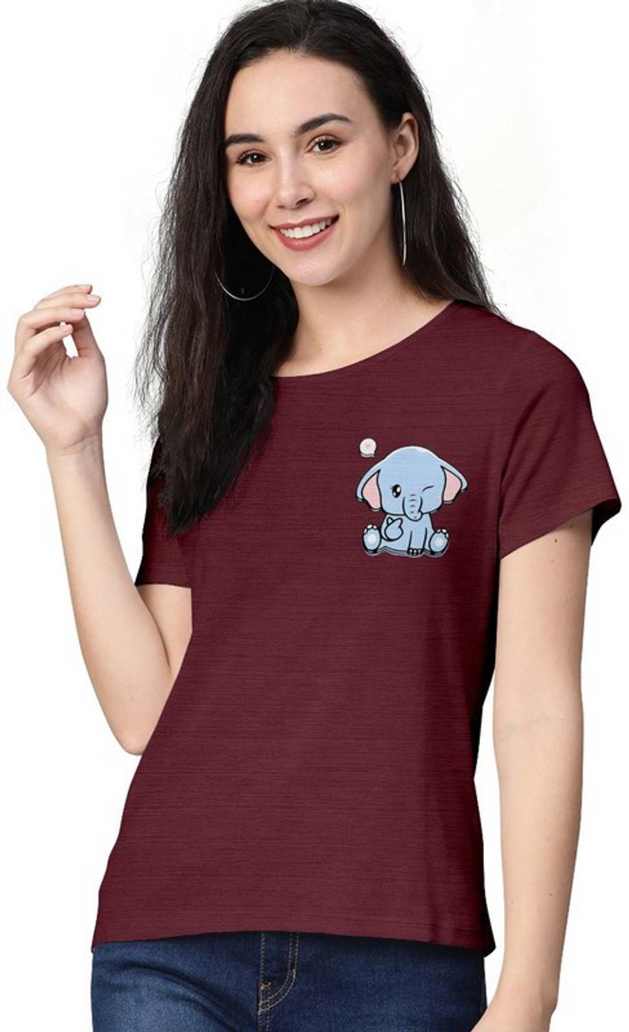 AASHANK Printed Women Crew Neck Maroon T-Shirt