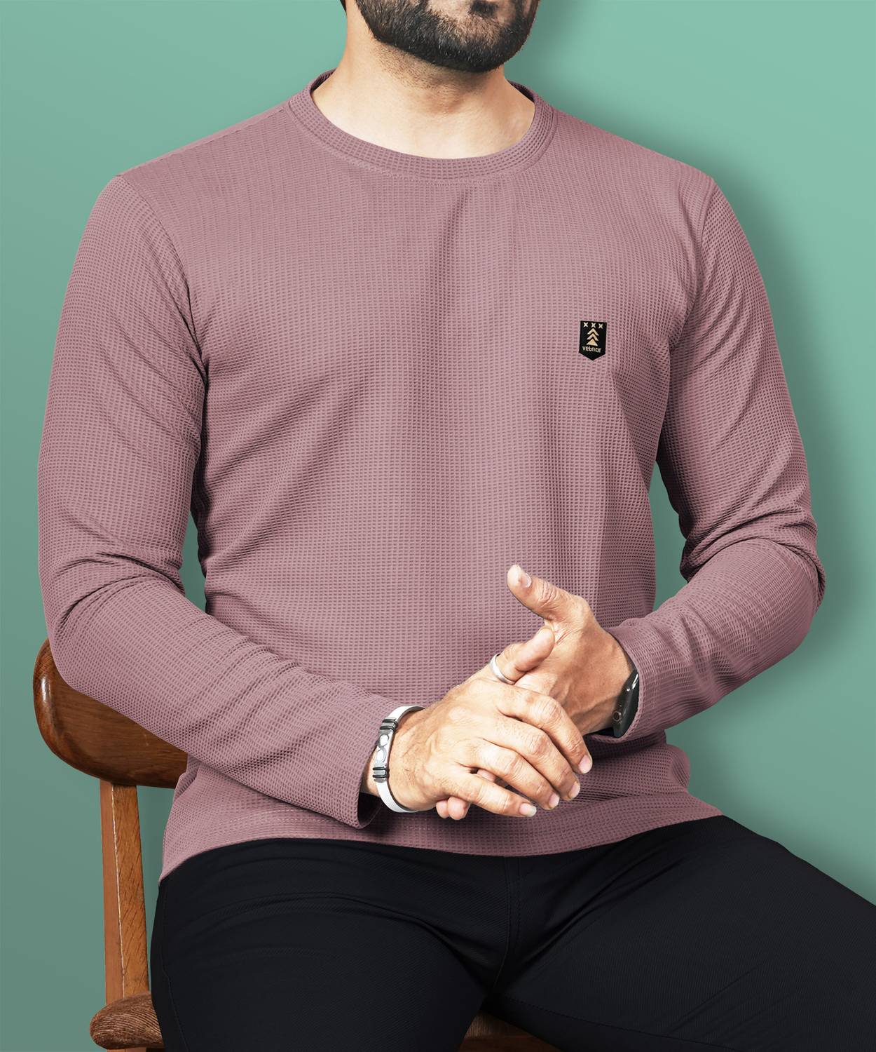 VeBNoR Men Self Design Round Neck Polyester Pink T-Shirt
