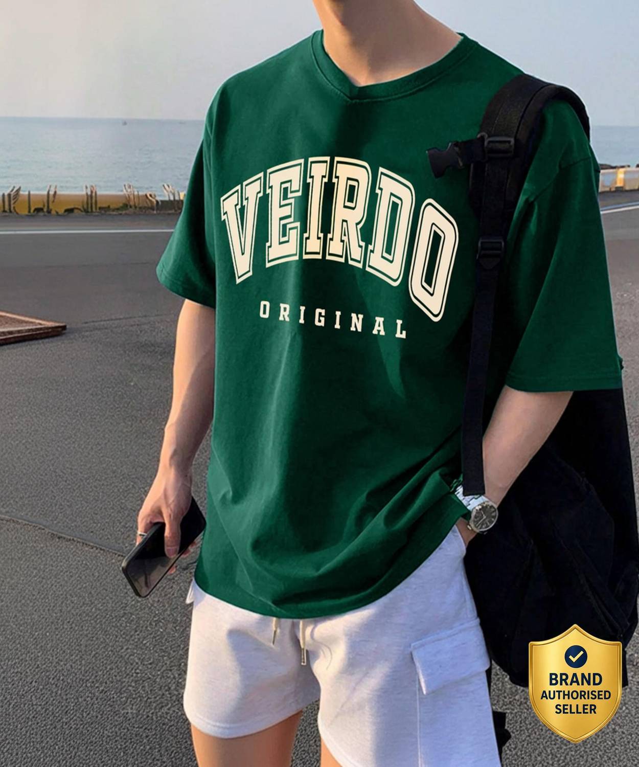 Veirdo Men Green Typography Round Neck T-Shirt - Image 1