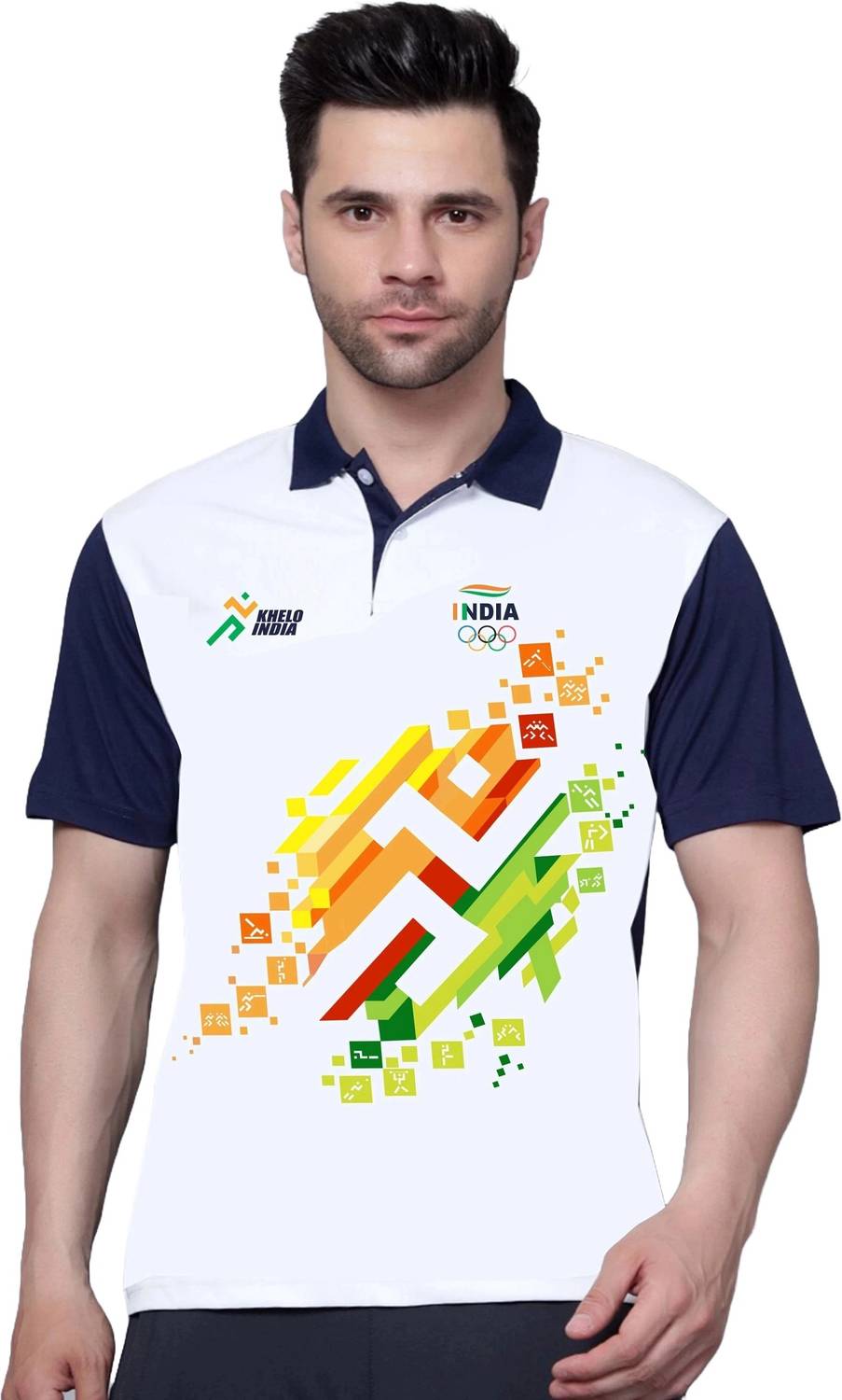 Axen Men Printed Polo Neck Polyester White T-Shirt