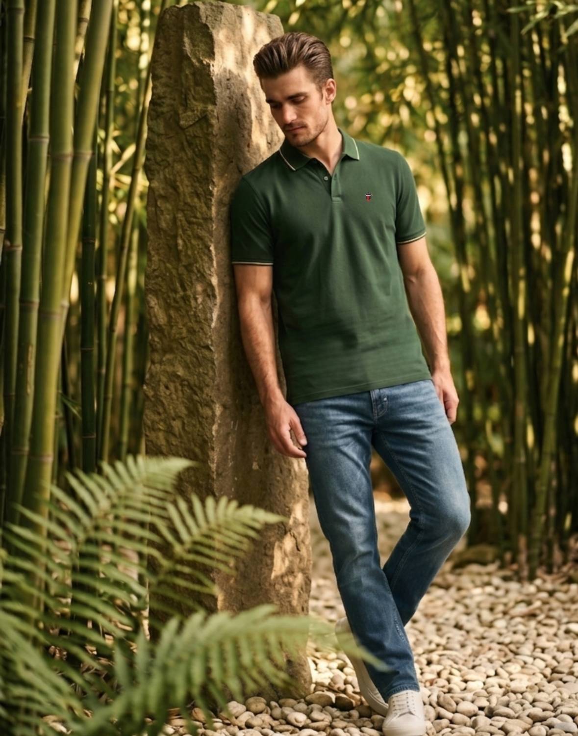 Louis Philippe Dark Green Polo Neck T-Shirt - Image 3