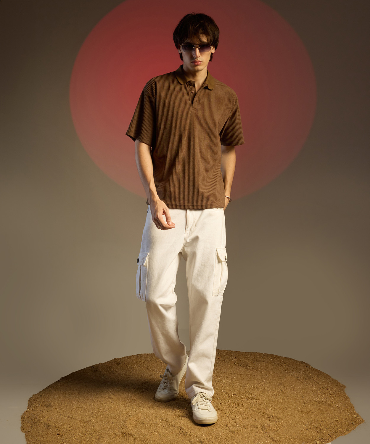 Image of CAMPUS SUTRA Solid Men Polo Neck Brown T-Shirt