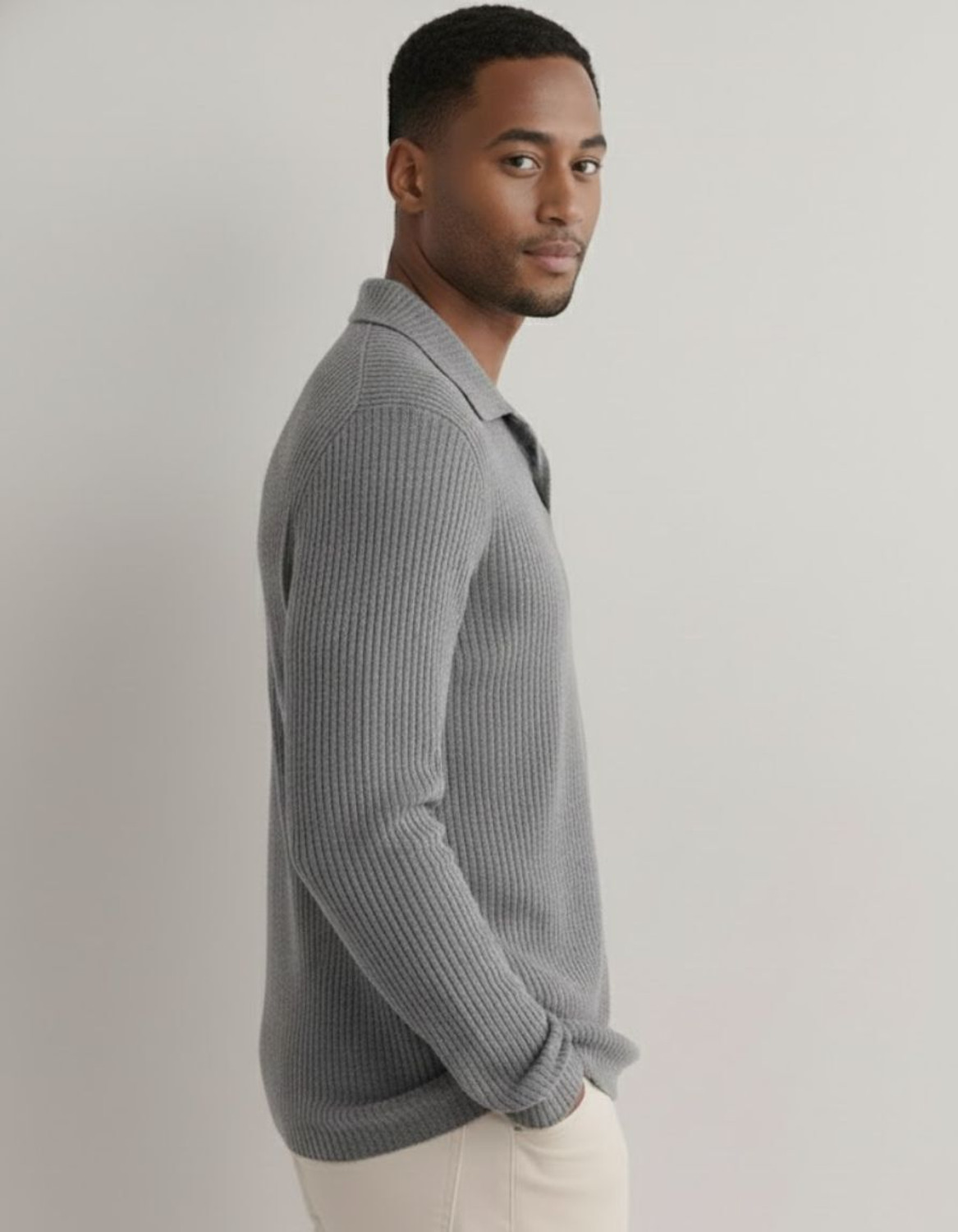 Image of RIGO Striped Men Polo Neck Grey T-Shirt