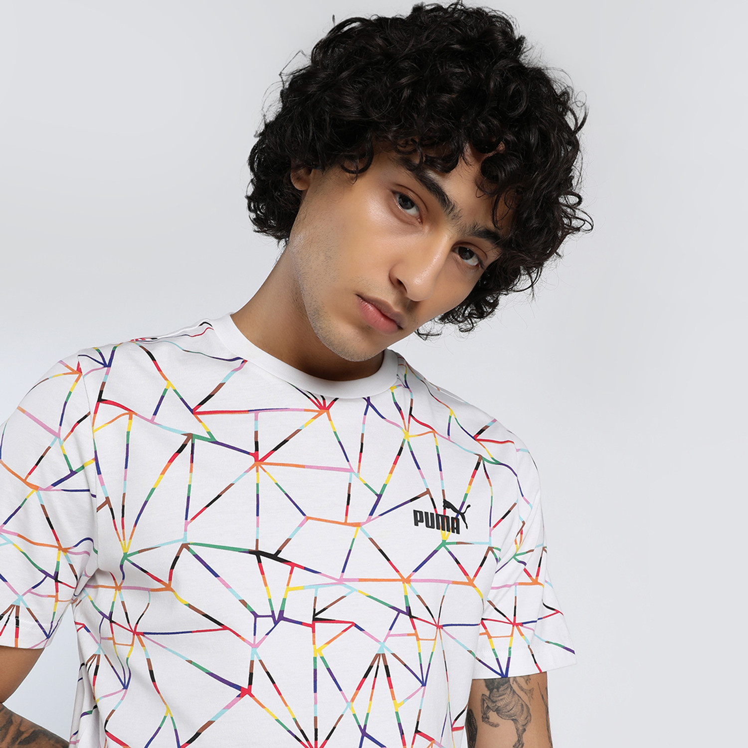 Image of PUMA Printed Men Crew Neck White T-Shirt