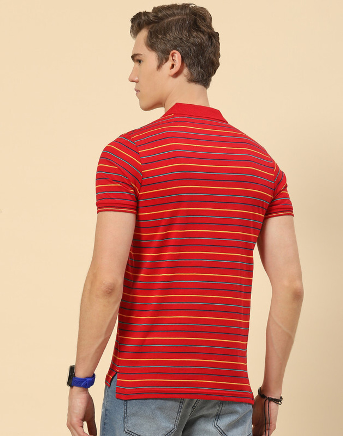 Image of MONTE CARLO Striped Men Polo Neck Red, Grey T-Shirt