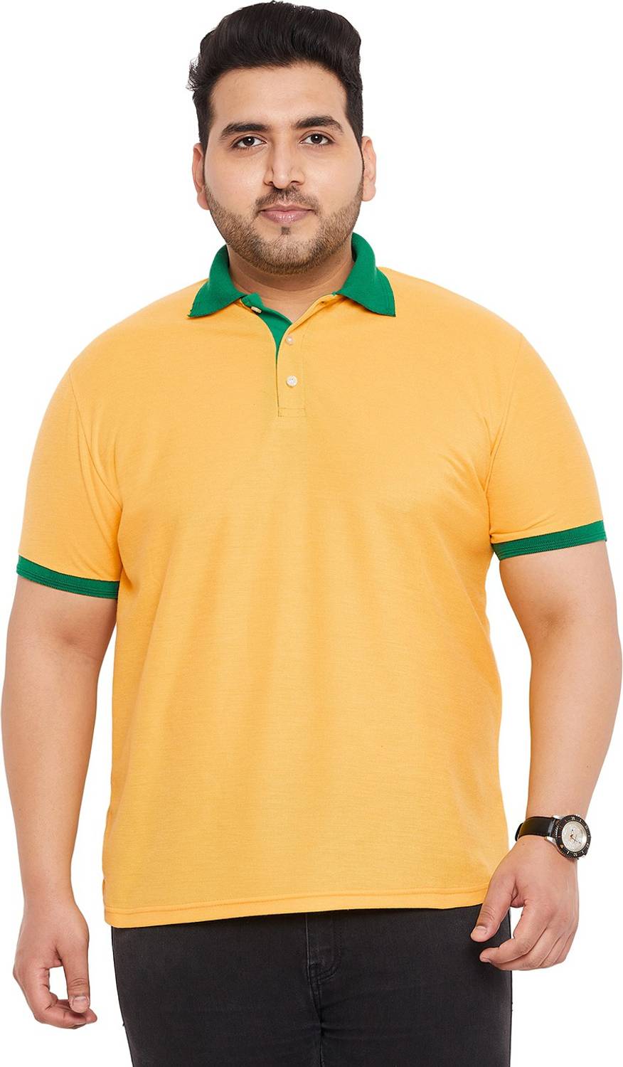 bigbanana Solid Men Round Neck Yellow T-Shirt