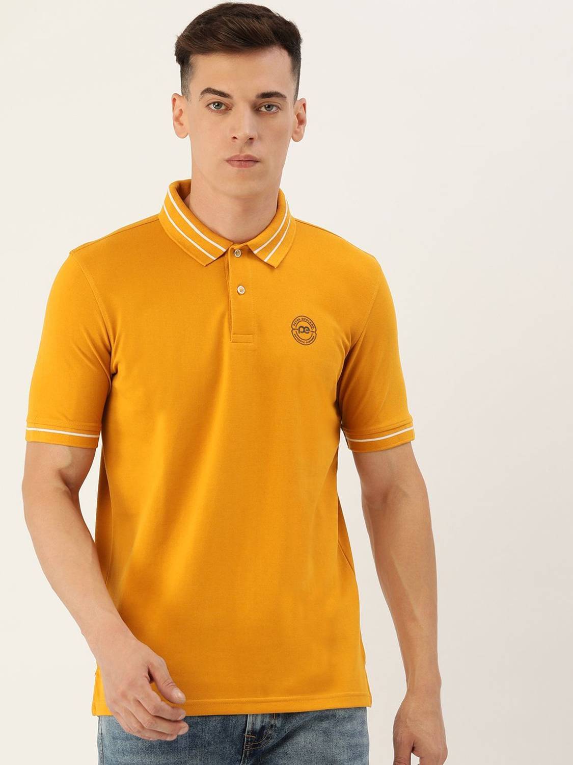 PETER ENGLAND Men Solid Polo Neck Polycotton Yellow T-Shirt